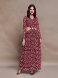 Magnificent Maroon Paisley Printed Cutout Maxi Dress - women's fashion mart