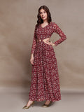 Magnificent Maroon Paisley Printed Cutout Maxi Dress - women's fashion mart