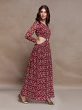 Magnificent Maroon Paisley Printed Cutout Maxi Dress - women's fashion mart