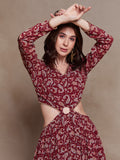 Magnificent Maroon Paisley Printed Cutout Maxi Dress - women's fashion mart