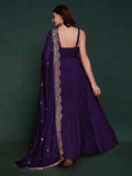 Purple Ruffle Sleeveless Gown With Heavy Dupatta - women's fashion mart