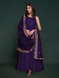 Purple Ruffle Sleeveless Gown With Heavy Dupatta - women's fashion mart