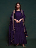 Purple Ruffle Sleeveless Gown With Heavy Dupatta - women's fashion mart