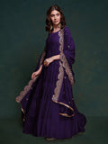Purple Ruffle Sleeveless Gown With Heavy Dupatta - women's fashion mart