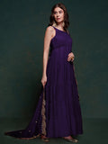 Purple Ruffle Sleeveless Gown With Heavy Dupatta - women's fashion mart