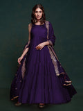 Purple Ruffle Sleeveless Gown With Heavy Dupatta - women's fashion mart