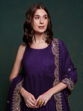 Purple Ruffle Sleeveless Gown With Heavy Dupatta - women's fashion mart