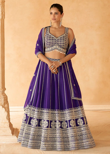 Angelic Purple Embroidered Bridal Lehenga Choli - women's fashion mart