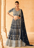 Bridesmaids Designer Navy Blue Embroidered Lehenga Choli - women's fashion mart