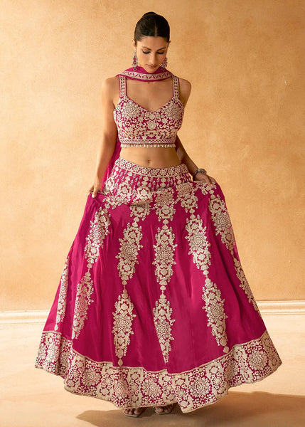 Fabulous Rani Pink Embroidered Bridal Lehenga Choli - women's fashion mart