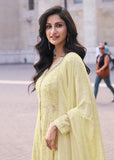 Glowing Embroidered Light Yellow Anarkali Style Sharara Suit - women's fashion mart