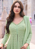 Impeccable  Embroidered Light Green Anarkali Style Sharara Suit - women's fashion mart