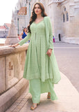 Impeccable  Embroidered Light Green Anarkali Style Sharara Suit - women's fashion mart