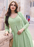 Impeccable  Embroidered Light Green Anarkali Style Sharara Suit - women's fashion mart