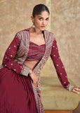 Enchanting Jacket Style Maroon Embroidered Lehenga Choli - women's fashion mart