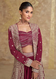 Enchanting Jacket Style Maroon Embroidered Lehenga Choli - women's fashion mart