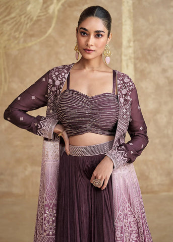 Glorious Jacket Style Magenta Embroidered Lehenga Choli - women's fashion mart