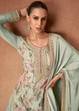 Impressive Olive Green Chinon Palazzo Suit - women's fashion mart