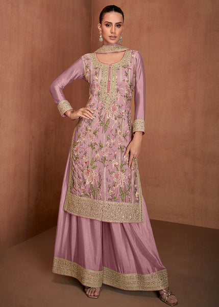 Glowing Mauve Chinon Palazzo Suit - women's fashion mart