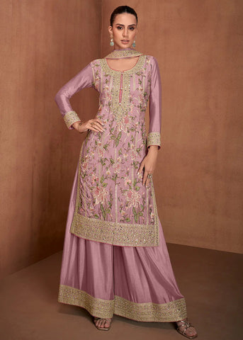 Glowing Mauve Chinon Palazzo Suit - women's fashion mart