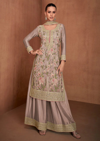 Marvelous Beige Chinon Palazzo Suit - women's fashion mart