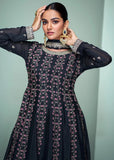 Enchanting Navy Blue Chinon Embroidered Palazzo Suit - women's fashion mart
