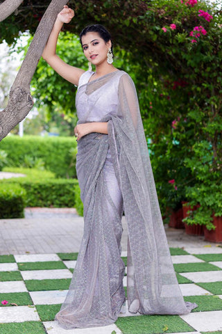 Beguiling Grey Fancy Fabric Saree.