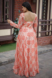 Peach Digital Printed Readymade Gown In Chanderi Fabric.
