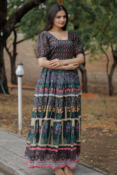 Chanderi Grey Readymade Digital Printed Gown.