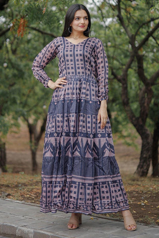 Readymade Chanderi Multi Color Digital Printed Gown.