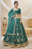 Art Silk Fabric Embroidered Sangeet Wear Designer Lehenga Choli In Teal Color.
