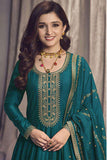 Nidhi Shah Charming Teal Color Art Silk Fabric Party Look Anarkali Suit.
