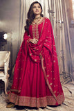 Nidhi Shah Art Silk Fabric Red Color Supreme Party Look Anarkali Suit.