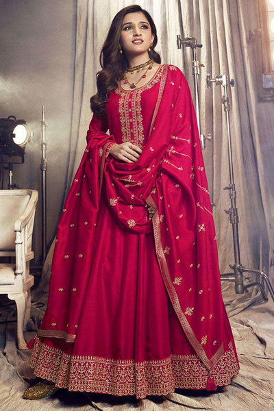 Nidhi Shah Art Silk Fabric Red Color Supreme Party Look Anarkali Suit.