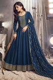Nidhi Shah Alluring Art Silk Fabric Blue Color Party Look Anarkali Suit.