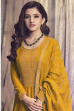 Nidhi Shah Excellent Art Silk Fabric Mustard Color Party Look Anarkali Suit.