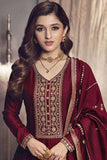 Nidhi Shah Maroon Color Art Silk Fabric Tempting Party Look Anarkali Suit.