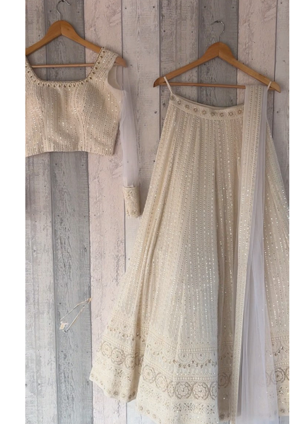 Attractive Off White Lakhnavi Georgette Thread Work Lehenga  women's fashion mart
