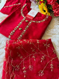 Red embroidered kurta Bottom  with dupatta  women's fashion mart