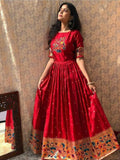Red Color Banarasi Silk Pethani Dress -Dresses Semi-Stitch women's fashion mart