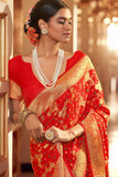 Captivating Chiffon Bandhej Style Saree In Red Color.