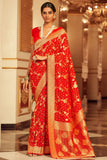 Captivating Chiffon Bandhej Style Saree In Red Color.