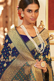Awesome Chiffon Bandhej Style Saree In Navy Blue Color.