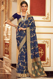 Awesome Chiffon Bandhej Style Saree In Navy Blue Color.