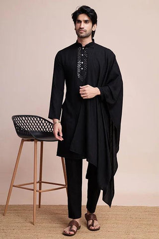 Black Designer Kurta Set with Mirror Work for Men  women's fashion mart