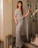 silver soft georgette Mono Bangalory blouse -Georgette Saree Beige / free size upto 42 inches / unstich blouse women's fashion mart