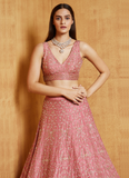 Malai Silk Pink Zari Embroidery Work Lehenga Choli  women's fashion mart
