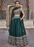 Green Zari Embroidery Silk Wedding Lehenga Choli With Dupatta  women's fashion mart