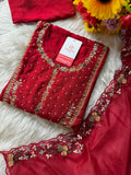 Red embroidered kurta set with dupatta  women's fashion mart