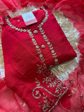 Red embroidered kurta Bottom  with dupatta  women's fashion mart